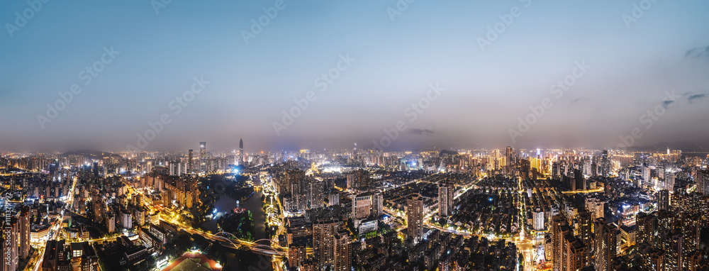 Stunning Panoramic View of a Vibrant City Skyline at Dusk Stunning Panoramic View of a Vibrant City Skyline at Dusk