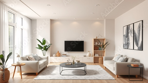 Luxurious Modern Minimalist Living Room with Wooden Accents