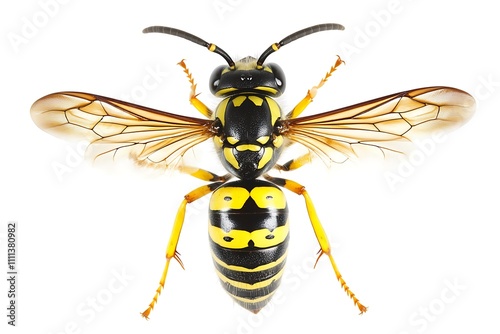 Common wasp, Vespula vulgaris, European wasp isolated on white, top view