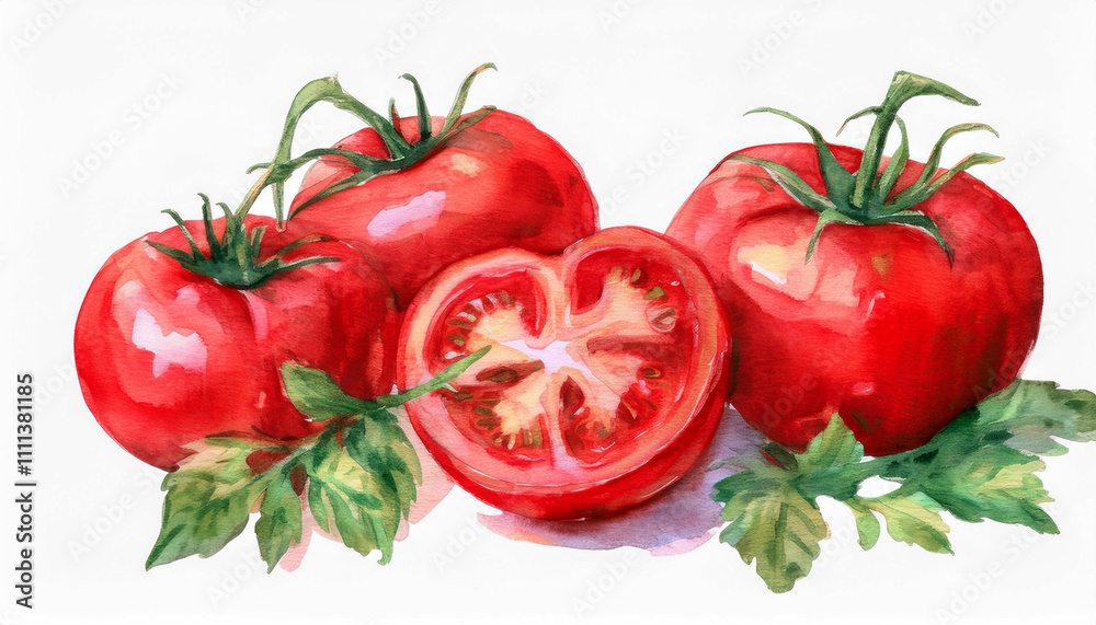 Watercolor of tomato set Watercolor of tomato set