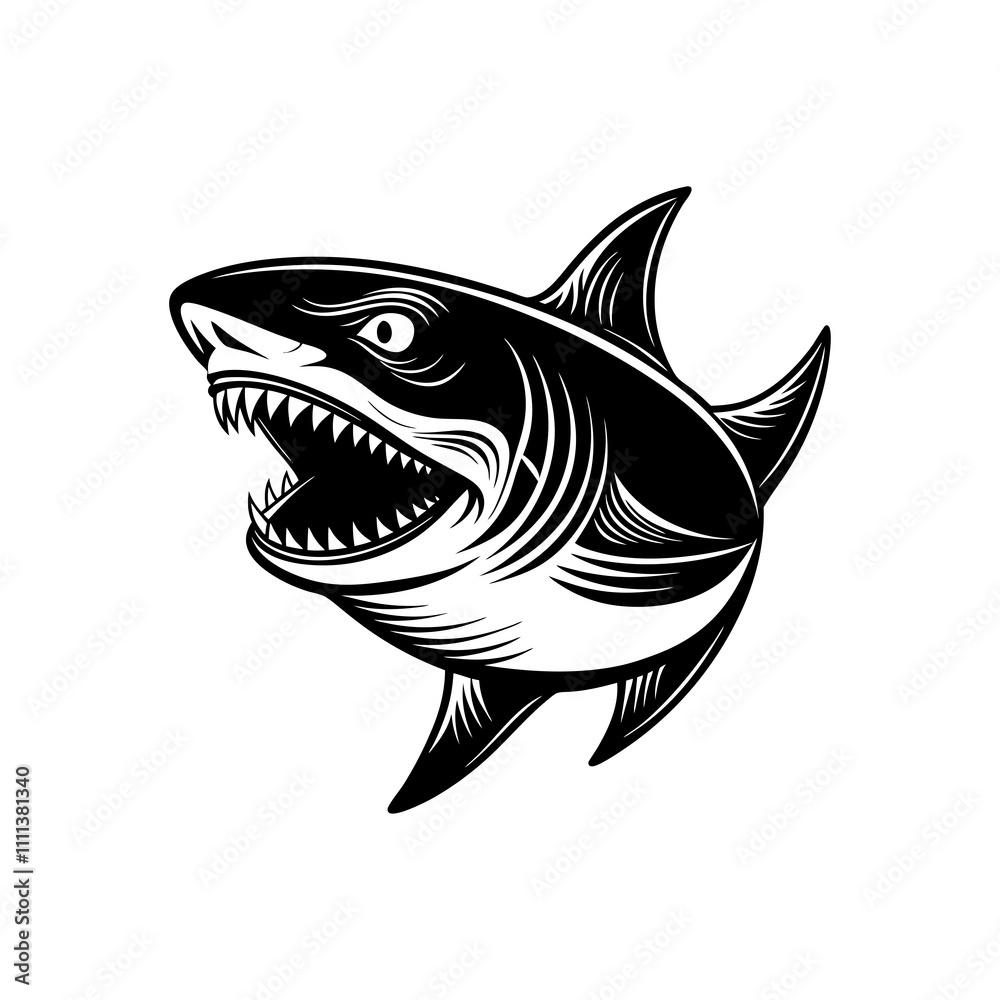 The shark black and white image for illustration. The shark black and white image for illustration.