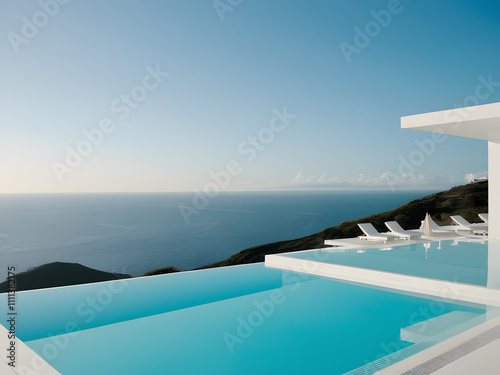 luxury hotel near beautiful ocean with infinity pool  vacation and holiday concept 