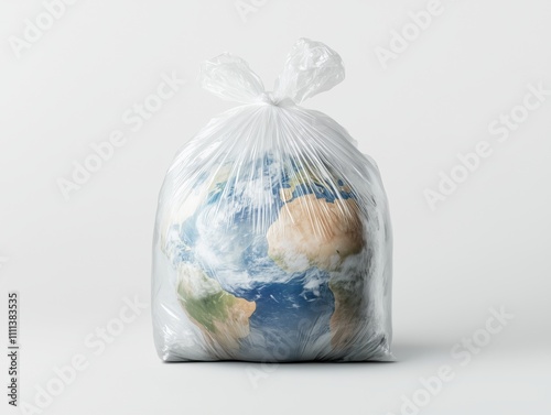 The Earth Encased in a Transparent Trash Bag Highlighting Environmental Concerns