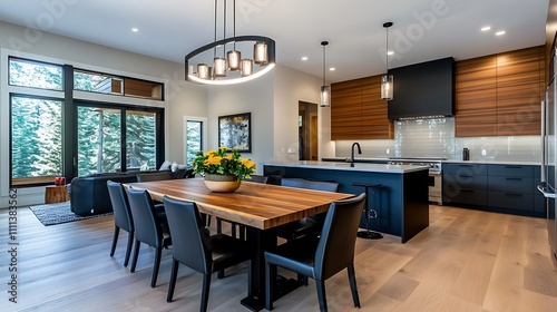 Modern Farmhouse Kitchen and Dining Area: Open-Concept Design in a Luxurious Home AI Generated