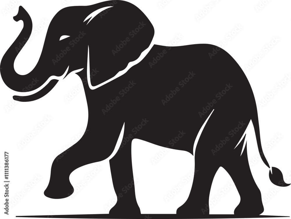 Fototapeta premium Calm elephant silhouette standing peacefully with one raised foot vector