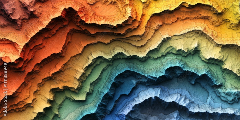 Fototapeta premium Abstract Colorful Terrain Elevation Map Artistic 3D Render