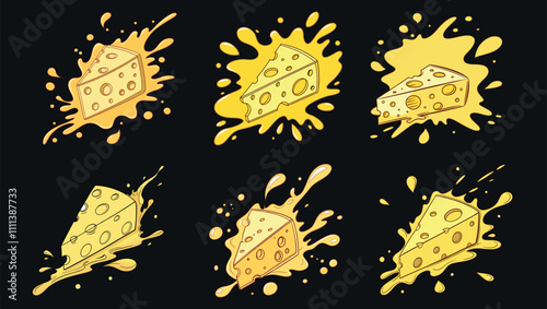 Illustration of melted cheese theme set elements
