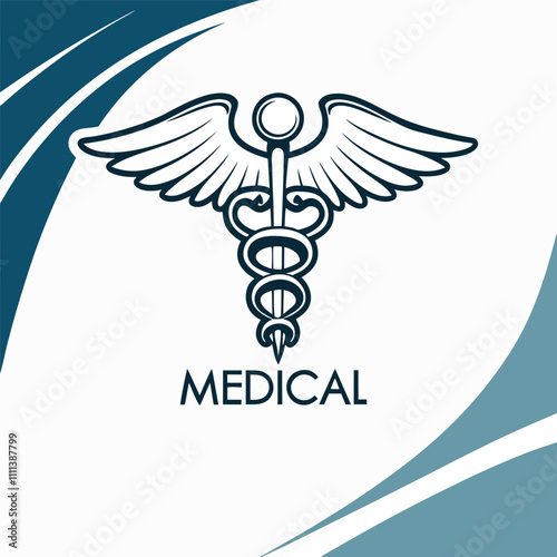 Medical sign, Medical symbol, Medical Snake Caduceus Logo, Caduceus sign, caduceus symbol, Snake medical icon Blue