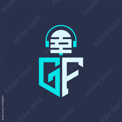 GF Microphone Logo Design for Audio, Music, and Podcast Branding - Letter GF Logo Professional Vector Illustration for Creative Industries