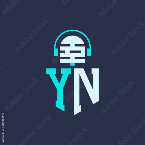 YN Microphone Logo Design for Audio, Music, and Podcast Branding - Letter YN Logo Professional Vector Illustration for Creative Industries