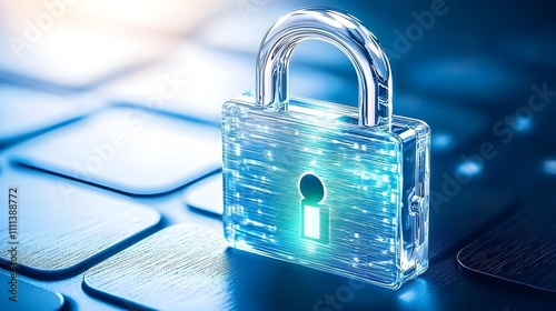 Digital Security Padlock on Keyboard