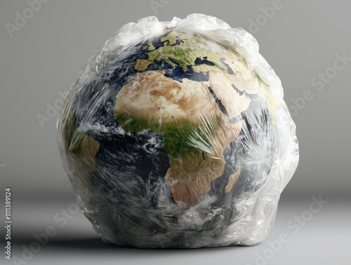 Earth enclosed in plastic symbolizing the effects of overuse photo