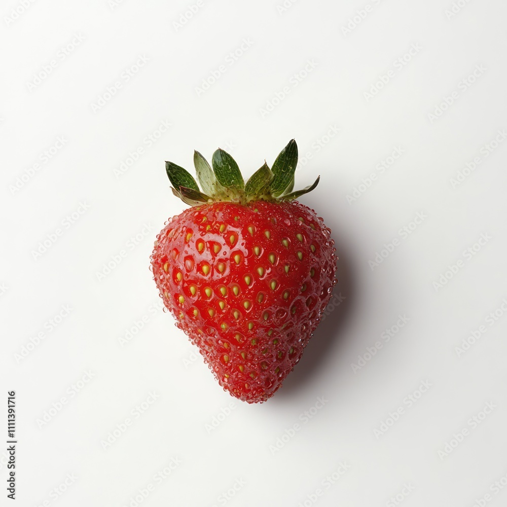 Ripe Strawberry with Water Droplets on White Background Ripe Strawberry with Water Droplets on White Background
