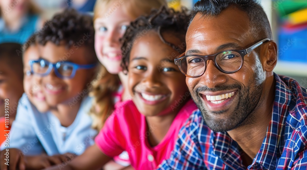 Happy black adult education teacher with group of students in classroom looking at camera. Happy black adult education teacher with group of students in classroom looking at camera.