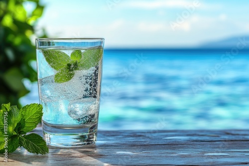 Refreshing Sparkling Water Drink By The Ocean