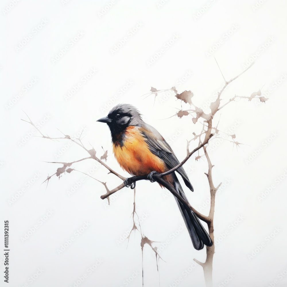Orange bird perched on a branch. Orange bird perched on a branch.