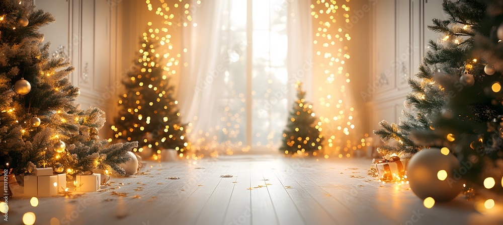 Blurred background of an elegant Christmas room with garlands and trees, blurred bokeh lights, light yellow and white colors, free space for text, cozy atmosphere,
Blurred background of an elegant Christmas room with garlands and trees, blurred bokeh lights, light yellow and white colors, free space for text, cozy atmosphere,