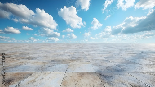 Stone Floor with White Clouds and Blue Sky Background Illustration