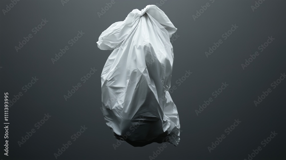 White garbage bag floating in a dark minimalistic background White garbage bag floating in a dark minimalistic background