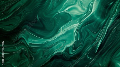 Elegant emerald green fluid art forming a dynamic and mesmerizing wavy pattern, ideal for a luxurious wallpaper