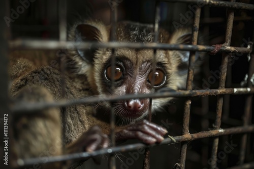 A Slow lorises (Nycticebus coucang) is seen in a cage after the Citizens surrender to the Nature  photo