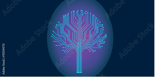 Tree technology from abstract circuit board pattern. digital tehcnology background vector.