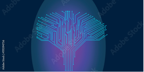 Tree technology from abstract circuit board pattern. digital tehcnology background vector.