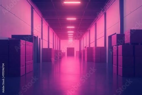 Neon Glow of a Robotic Assembly Line Concept