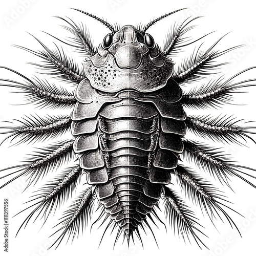 sketch engraving a water flea, high resolution photo