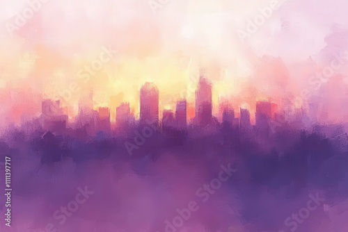 Soft Neon Skyline at Night with Haze