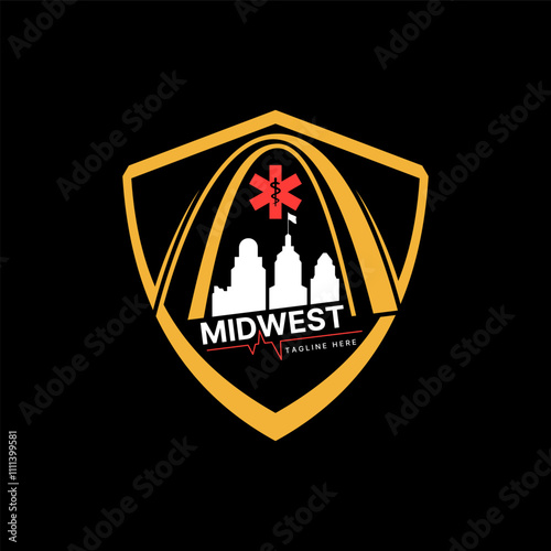 Logo design graphic concept creative premium vector stock image graphic shield Midwest Bridge Bulding medical doctor symbol trading health care place