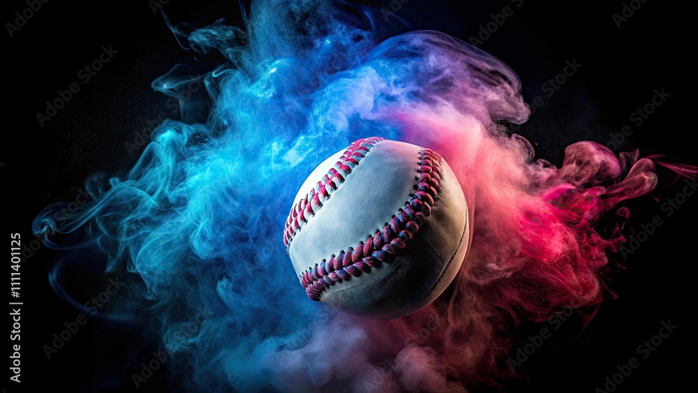 Baseball ball with blue and pink steam on black background, Baseball, ball, black background, steam, blue, pink, abstract Baseball ball with blue and pink steam on black background, Baseball, ball, black background, steam, blue, pink, abstract