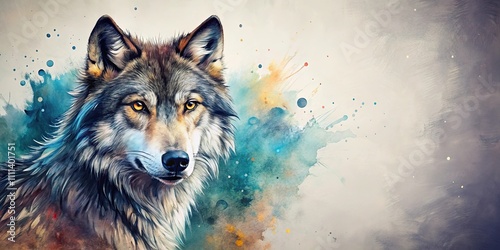 Unique wolf with calligraphic brush strokes , wildlife, predator, art, painting, animal, symbol, nature, design photo