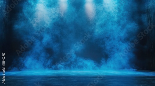 Dark Blue Misty Stage Ethereal Lighting Concert Background Fog Smoke Abstract Halloween Event