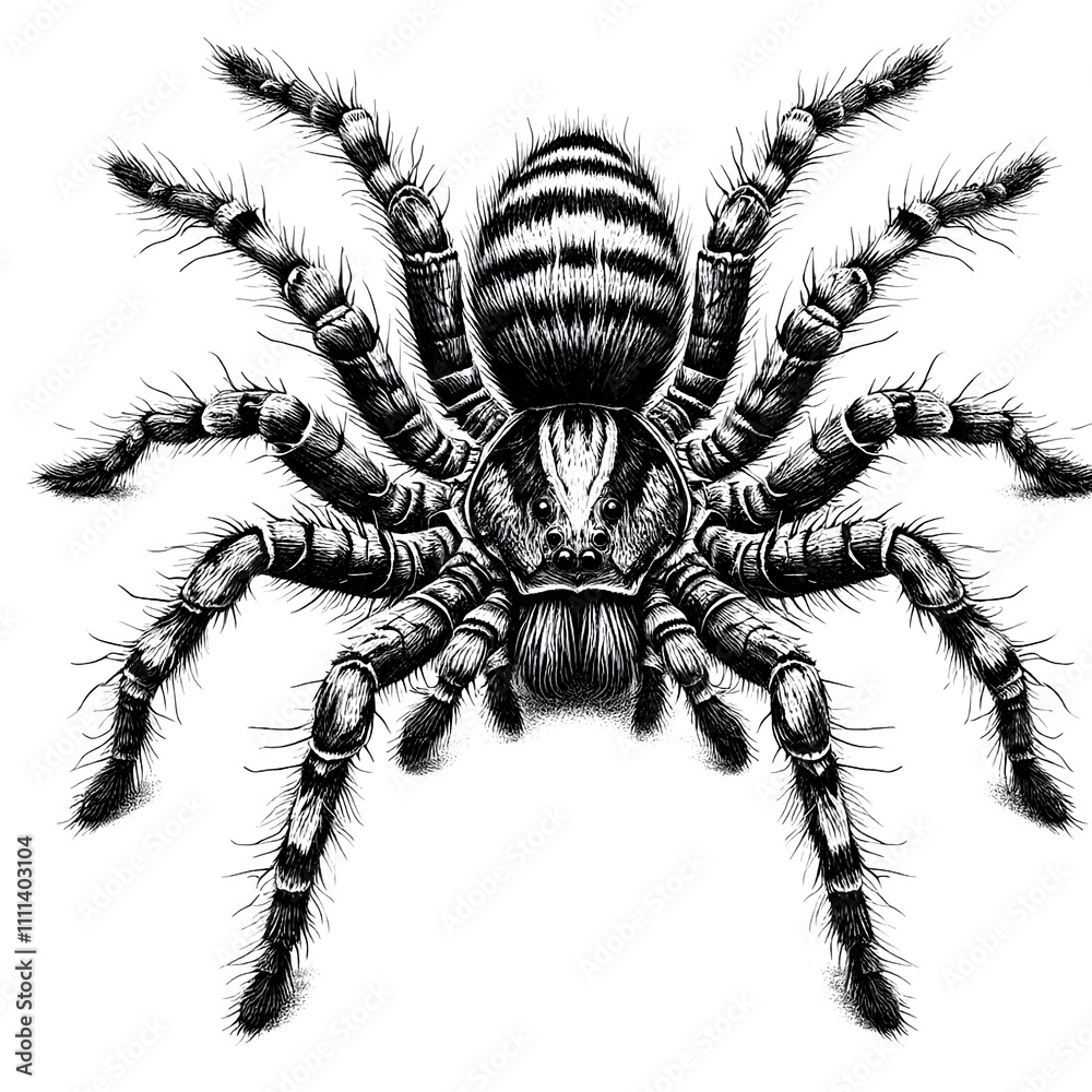 Obraz premium a wolf spider sketch engraving. White background.