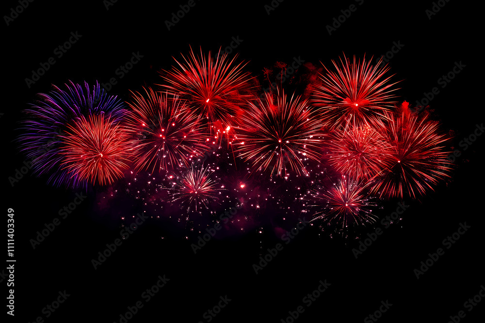 A fireworks display with many red and blue fireworks A fireworks display with many red and blue fireworks