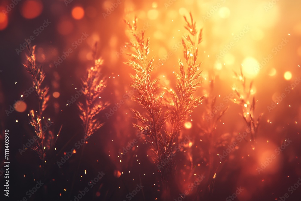 Ethereal Warm Glow of Backlit Grass in a Dreamy Scene with Beautiful Bokeh and Magical Light Particles for Nature Lovers and Photographers Ethereal Warm Glow of Backlit Grass in a Dreamy Scene with Beautiful Bokeh and Magical Light Particles for Nature Lovers and Photographers