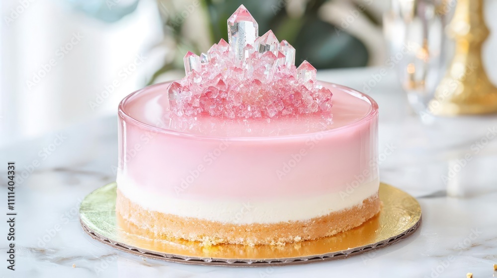 Shimmering mousse cake topped with a crystal sugar sculpture, luxury baking, artistic and celebratory centerpiece Shimmering mousse cake topped with a crystal sugar sculpture, luxury baking, artistic and celebratory centerpiece