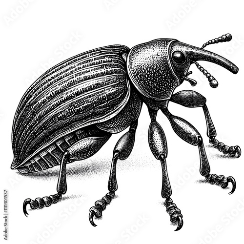 a bean weevil sketch engraving. White background. photo