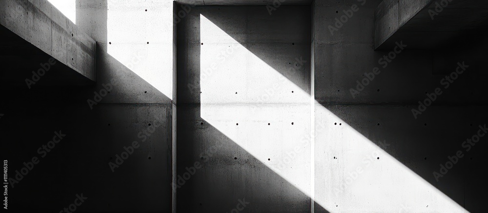 Sunlight streams through the windows of a concrete building, casting long shadows on the walls. Sunlight streams through the windows of a concrete building, casting long shadows on the walls.