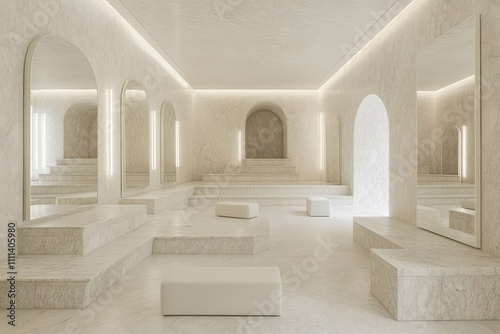 Elegant and Minimalist Interior with Light Marble Texture  Soft Lighting  and Geometric Shapes in a Contemporary Space for Modern Design Aesthetic