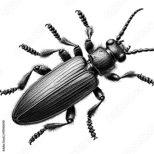 a soldier beetle sketch engraving. White background. photo