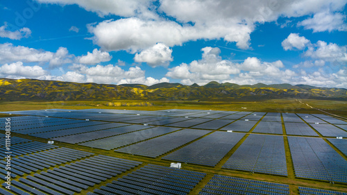 APRIL 2023, CARRIZO PLAIN NATIONAL MONUMENT, aerial of California Solar Plant in the Cuyama area of Southern California photo