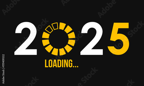 2025 loading round progress bar, vector poster on black background