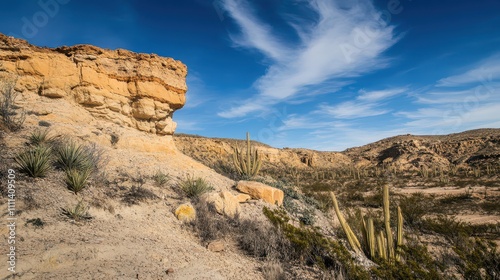 Scenic desert landscape under a bright blue sky