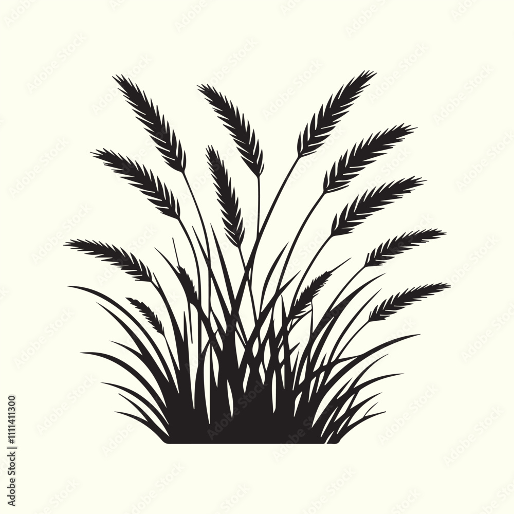 Obraz premium grass and flowers, black grass and flowers vector, grass and flowers silhouette vector illustration design.