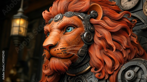 Steampunk Lion Sculpture photo