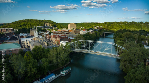 MAY 9, 2023 - FRANKFORT KENTUCKY skyline on Kentucky River an aerial view of Frankfort Kentucky