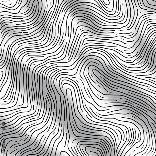 Seamless Black and White Fingerprint Pattern with Intricate Lines and Soft Shadows