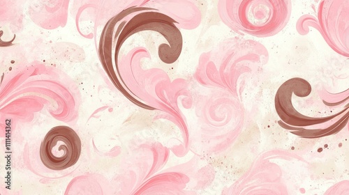 art of abstract pink and white marble pattern with brown swirls